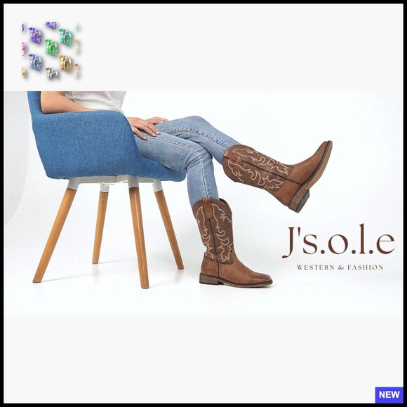 Square Toe Mid Calf Cowboy Boots Embroidered Western Fashion Chunky Heel - Picture 7 of 7